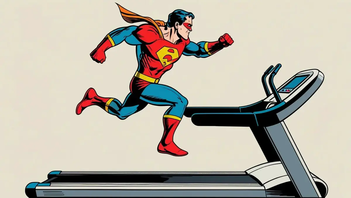 Superman läuft auf dem Laufband