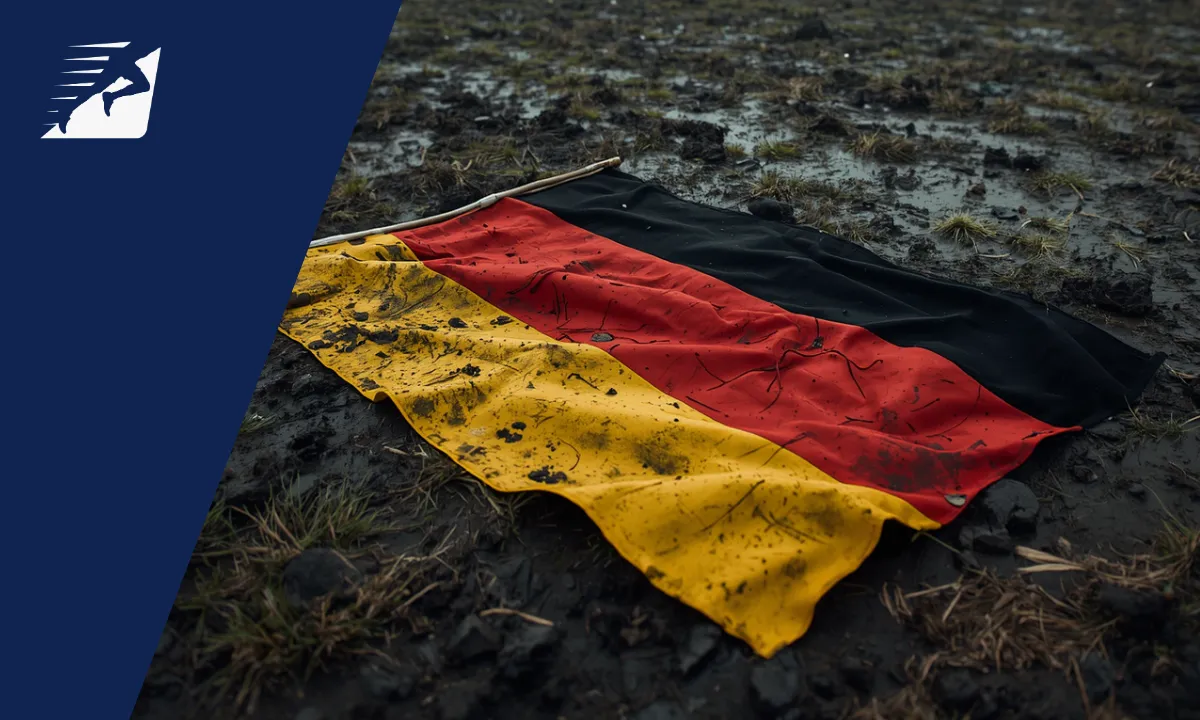 Deutschland Flagge liegt am Boden im Dreck