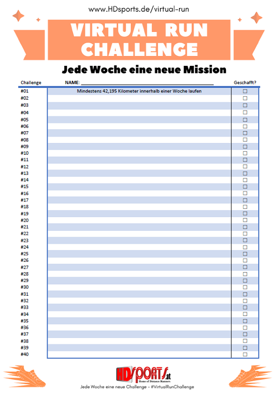 Virtual Run Challenge Jahresplan 2020