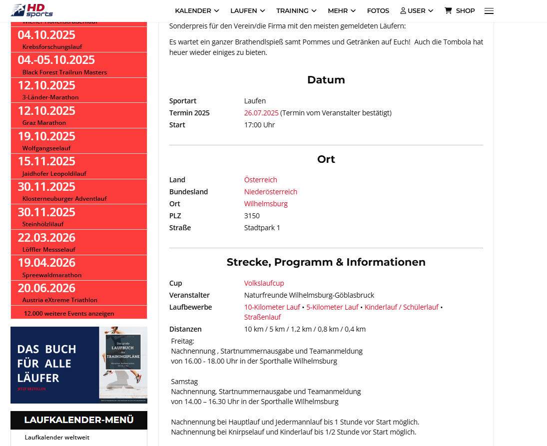 Mit Liebe zum Detail: Ein kleiner Auszug aus dem Detaileintrag zu einem Stadtlauf im HDsports-Laufkalender.