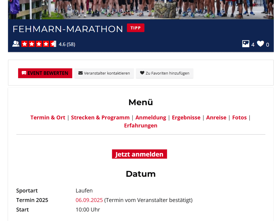 Der HDsports-Kalender zeigt zu tausenden Events viele Detail-Informationen.