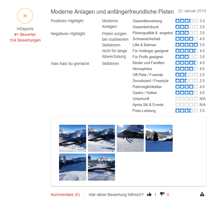 Skigebiet Grubigstein - Bewertung