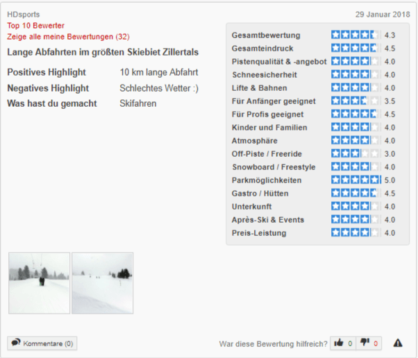 bewertung zillertal arena