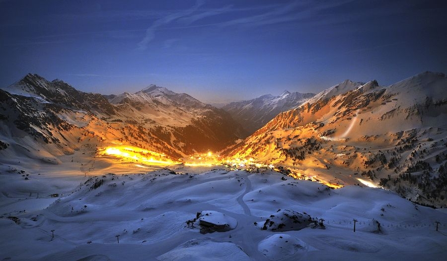 Das Skigebiet Obertaurn bei Nacht. Foto: Tourismusverband Obertauern