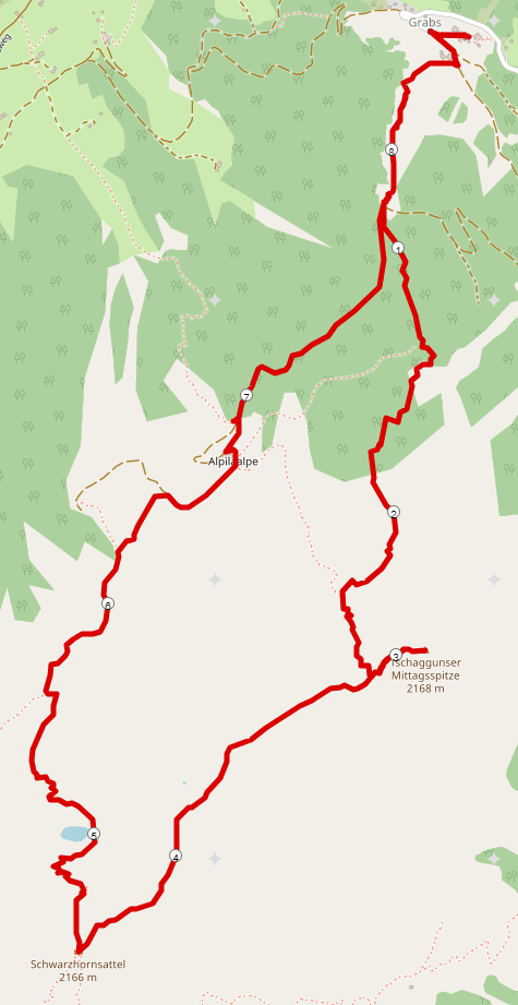 Strecke Tschaggunser Mittagsspitze von Grabs