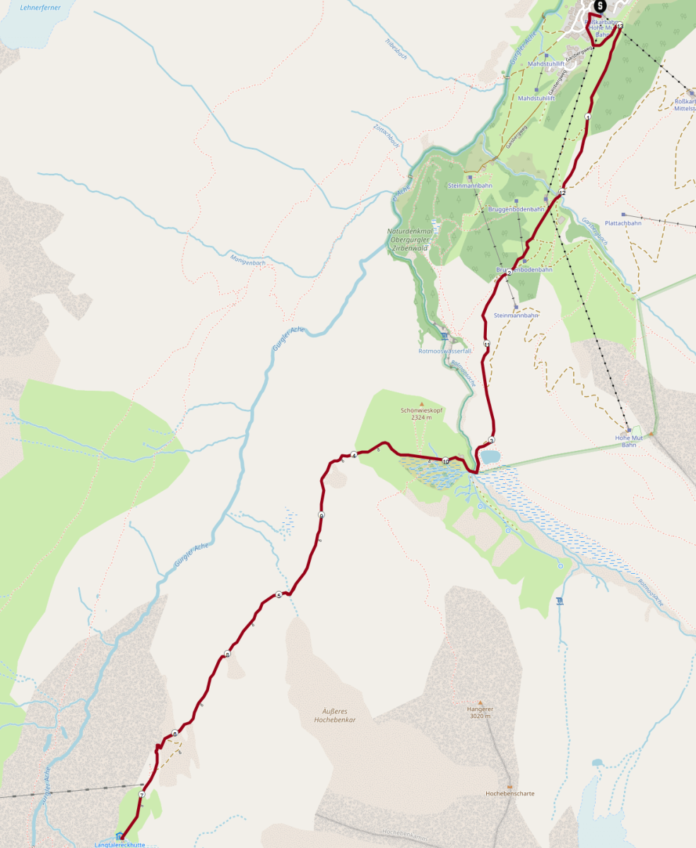 Skitour zur Langtalereckhütte: Streckenplan