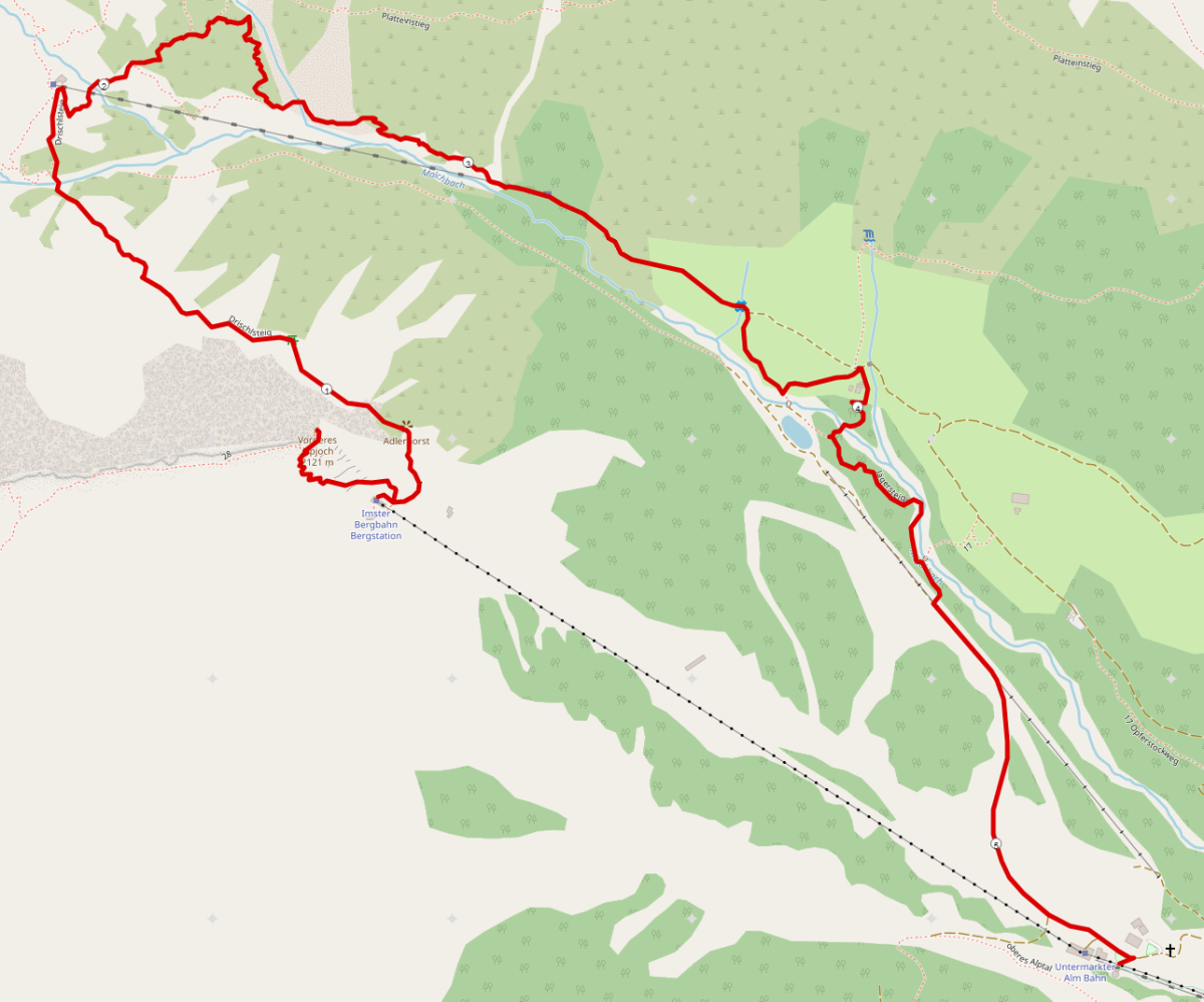 Strecke Vorderes Alpjoch und Muttekopfhütte mit Bergbahn und Alpine Coaster