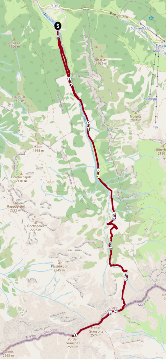 Grauspitz Wanderung: Route