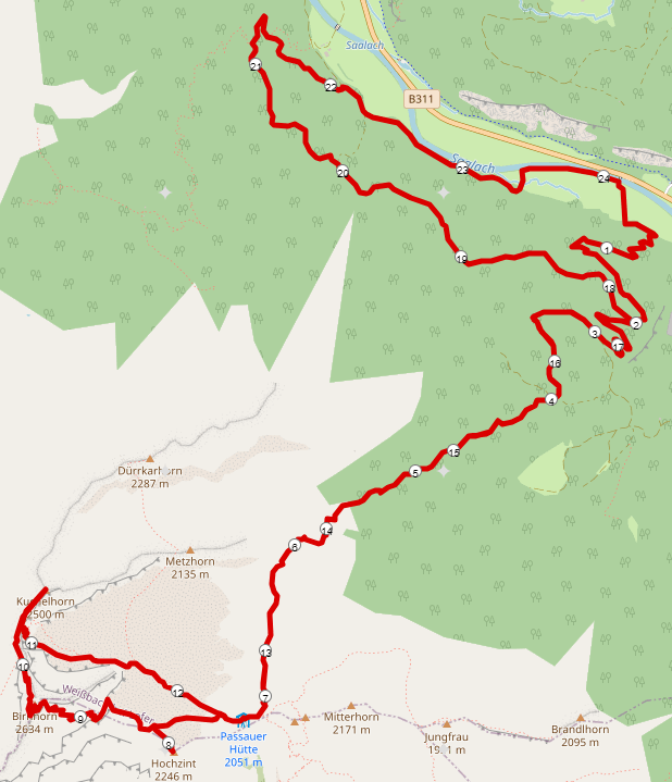 Strecke Birnhorn Überschreitung