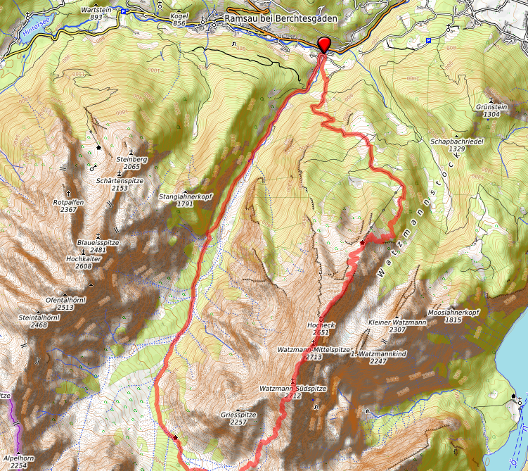 Watzmann-Überschreitung Route bzw. Strecke