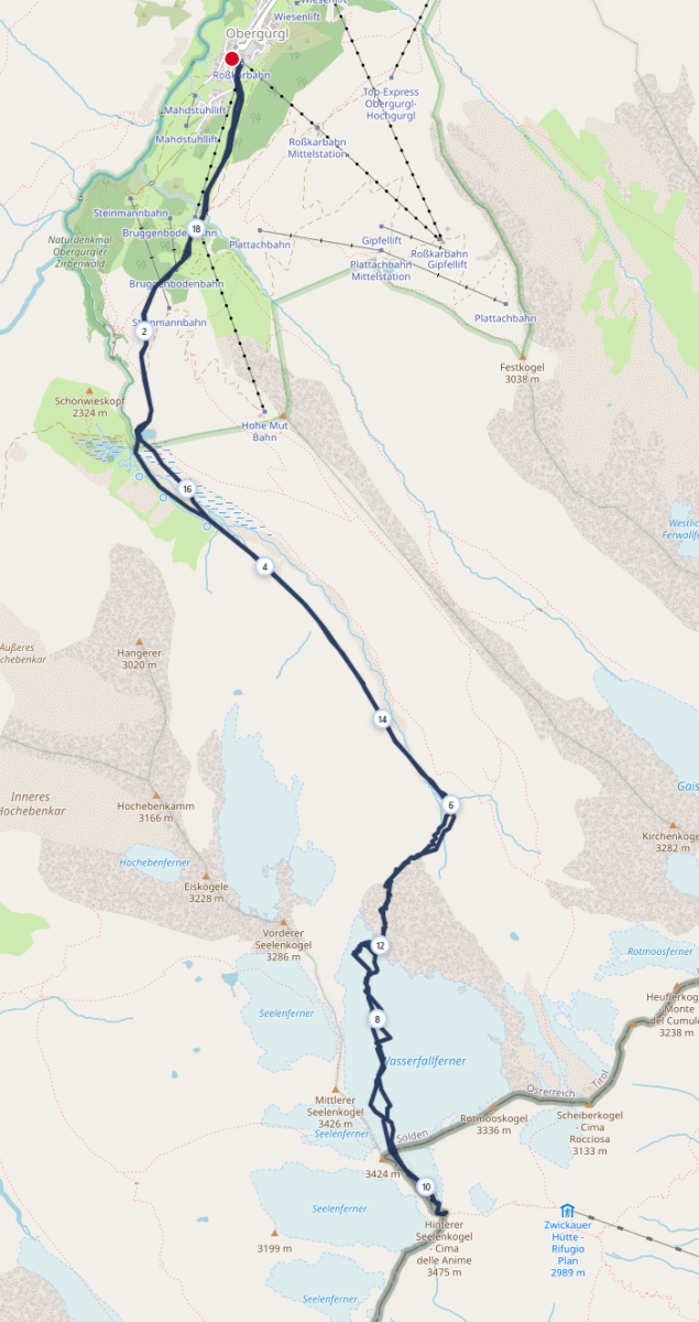 Skitour Hinterer Seelenkogel: Streckenplan