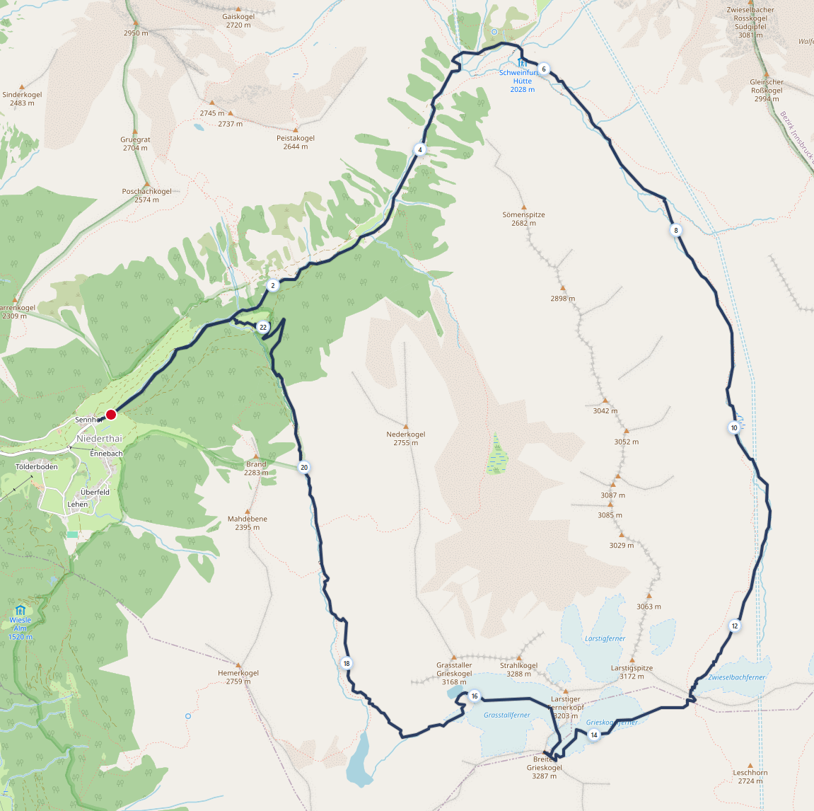 Breiter Grieskogel Skitour: Streckenplan
