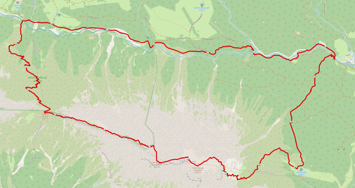 Strecke Hohe Munde Überschreitung mit Westgrat-Klettersteig