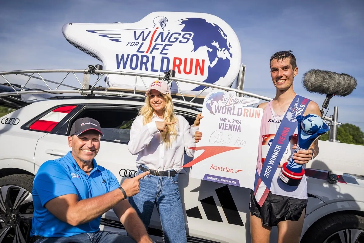 Guillaum Ruel triumphiert beim Wings for Life Run 2024 in Wien.