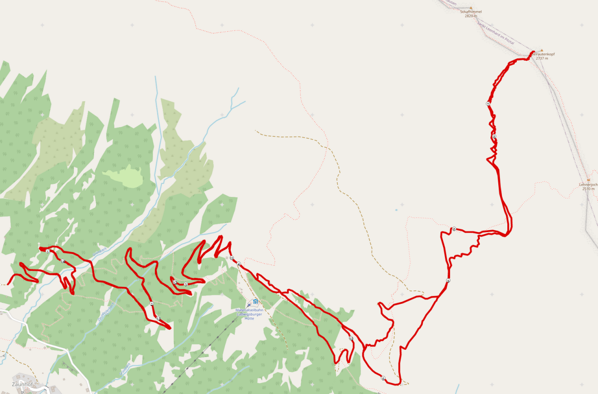 Strecke Skitour Schafhimmel / Edelrautenkopf im Pitztal
