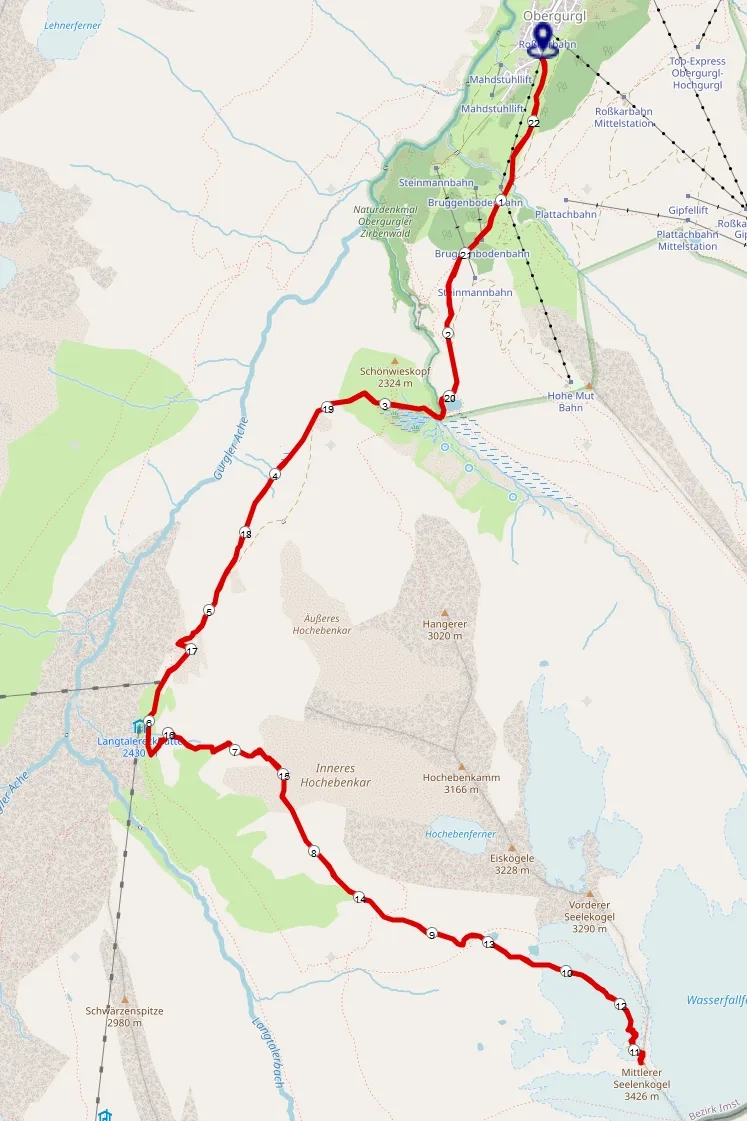 Streckenplan Skitour Mittlerer Seelenkogel