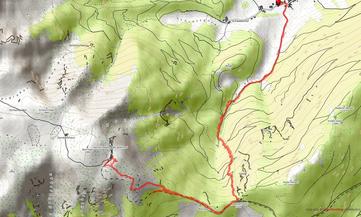Route auf den Waxriegel