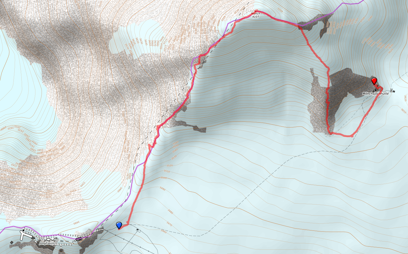 Route bzw. Strecke Mönch-Überschreitung Route bzw. Strecke Mönch-Überschreitung