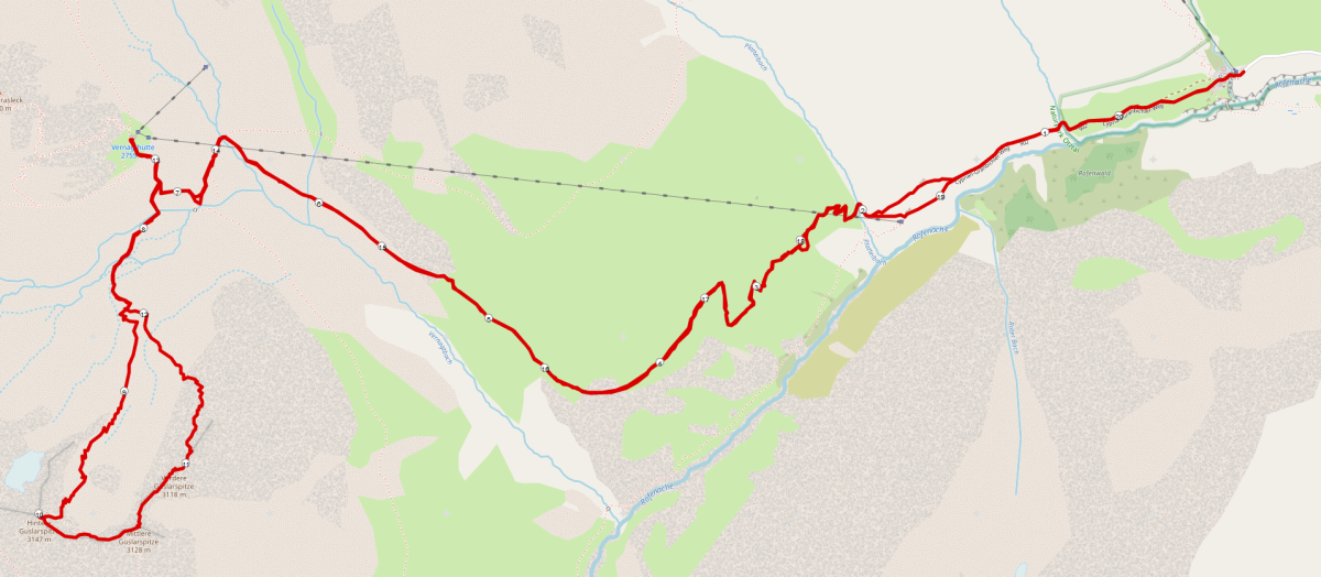 Strecke Guslarspitzen Bergtour