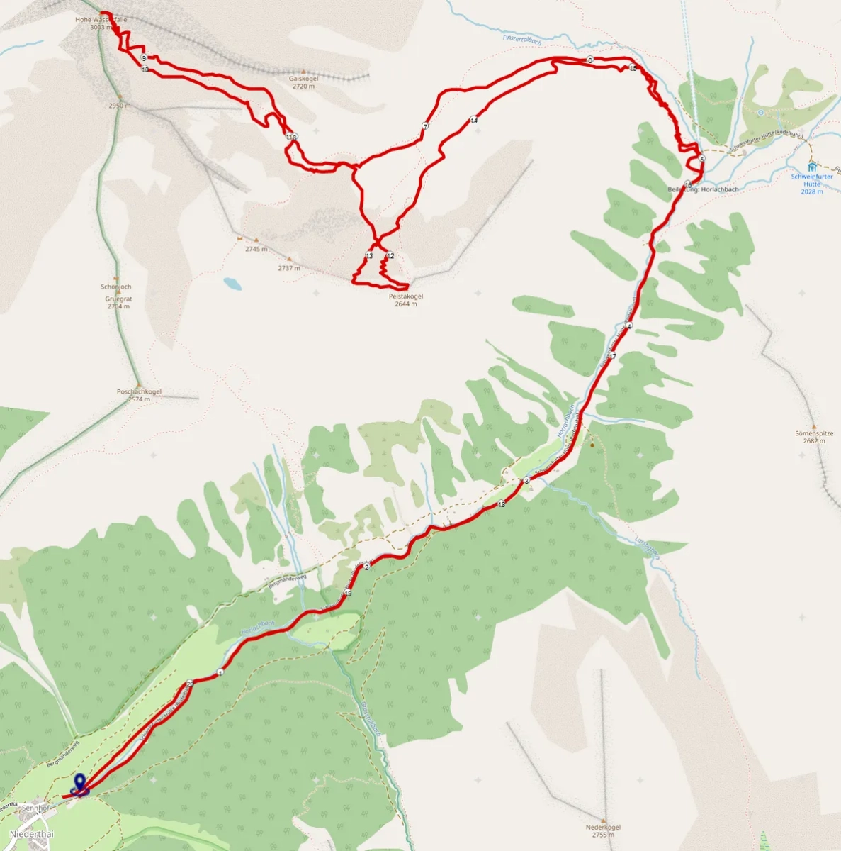 Streckenplan Doppel-Skitour Hohe Wasserfalle & Peistakogel