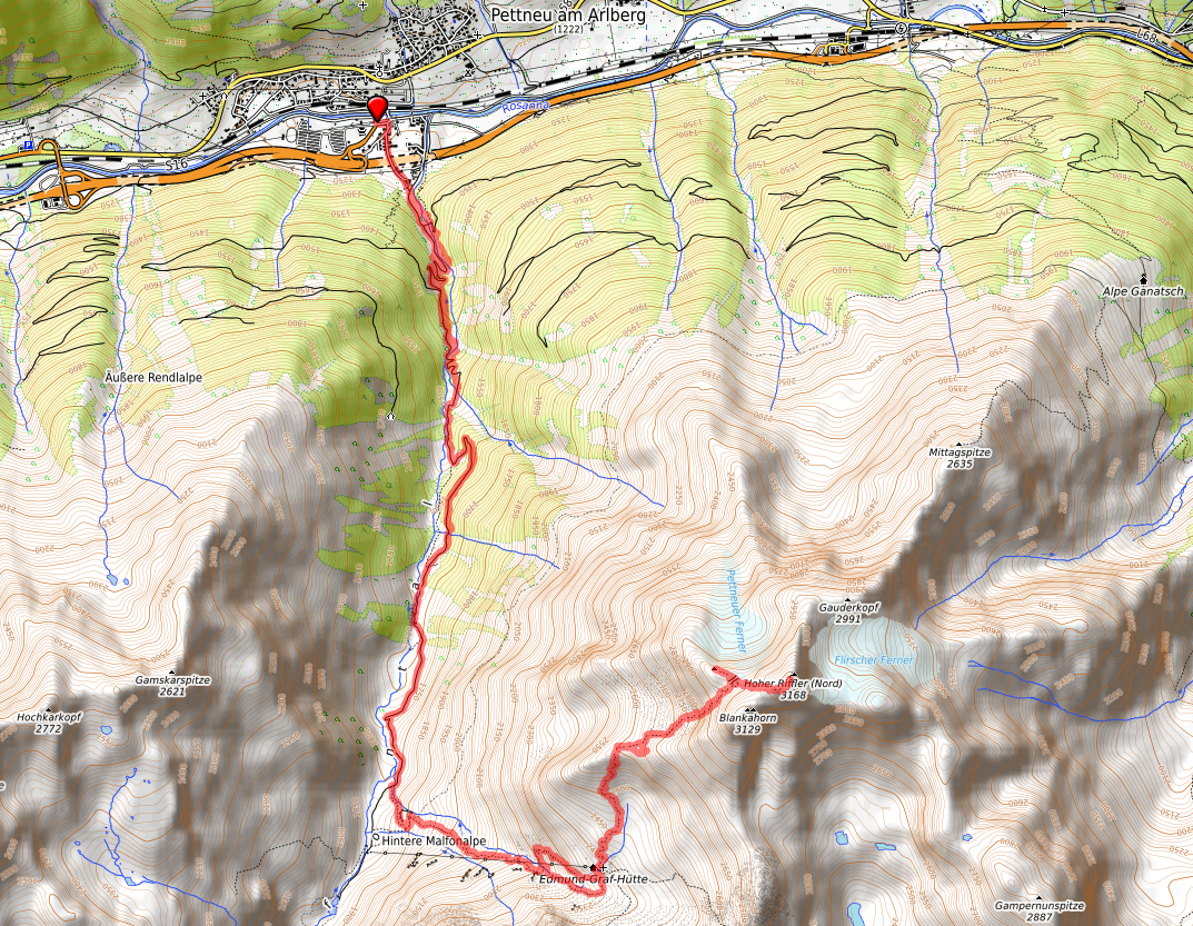 Route bzw. Strecke Hoher Riffler