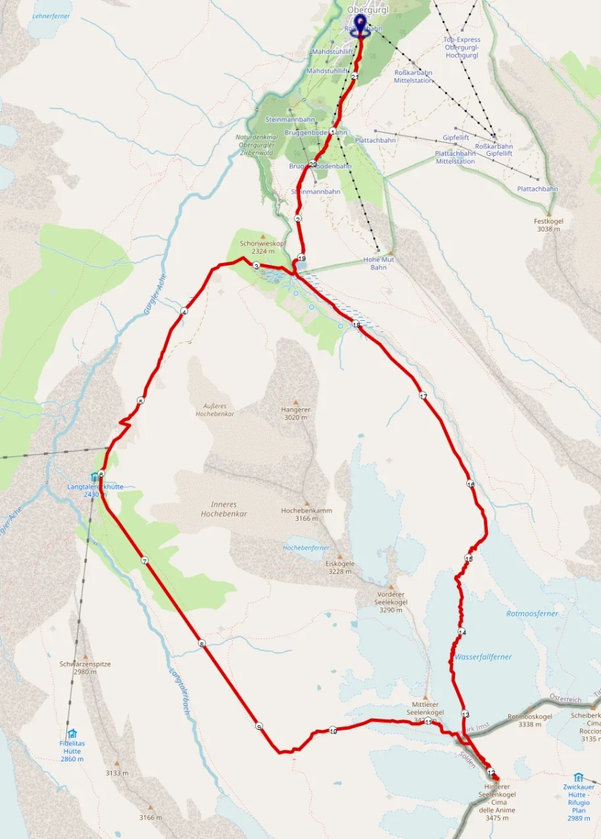 Strecke Skitour Hinterer Seelenkogel