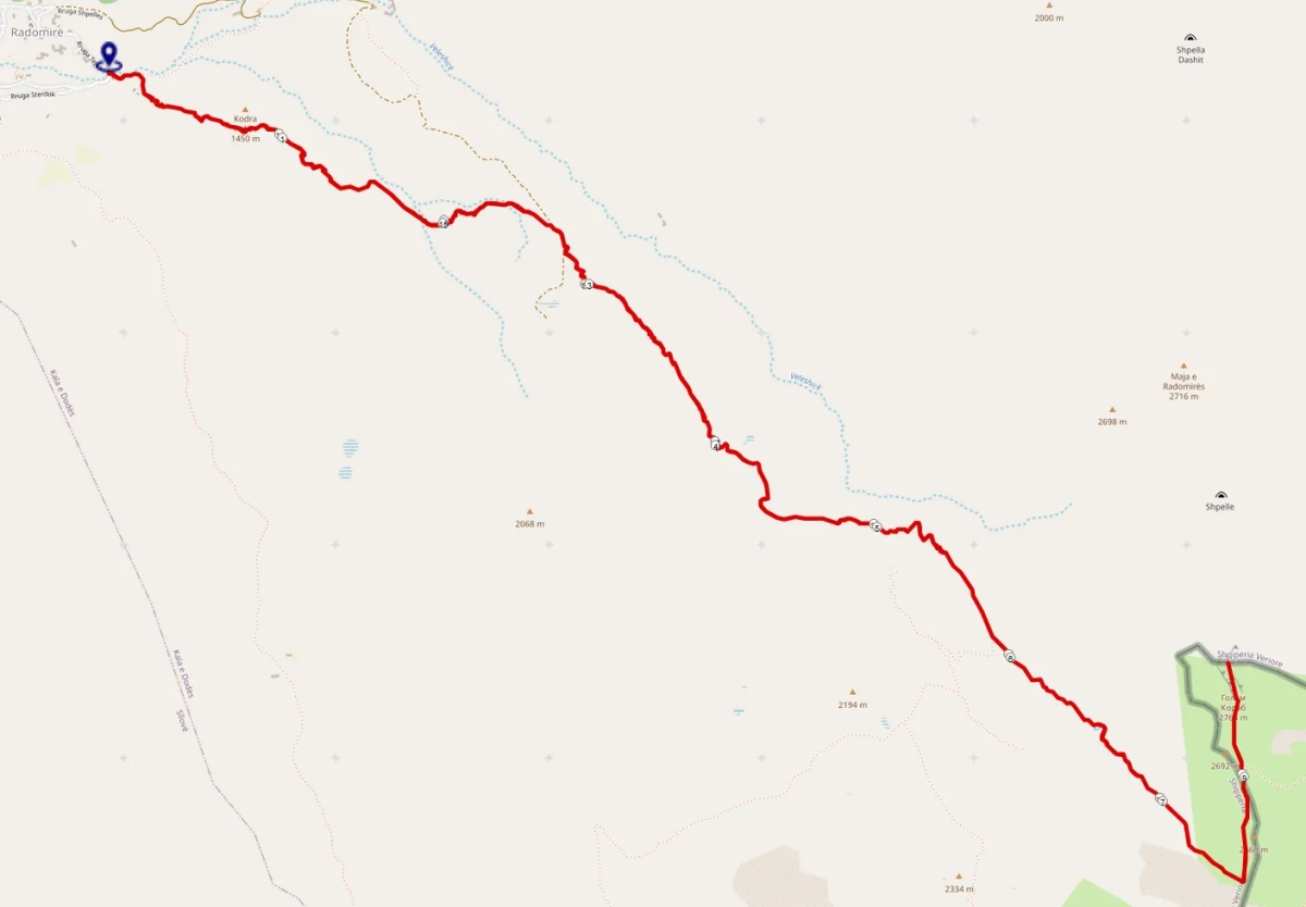 Strecke Korab-Wanderung