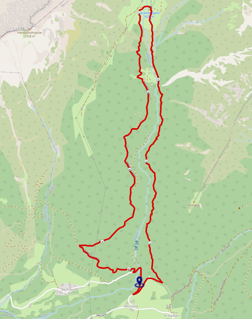 Streckenplan Marienbergalm: Wanderung von Obsteig Streckenplan Marienbergalm: Wanderung von Obsteig