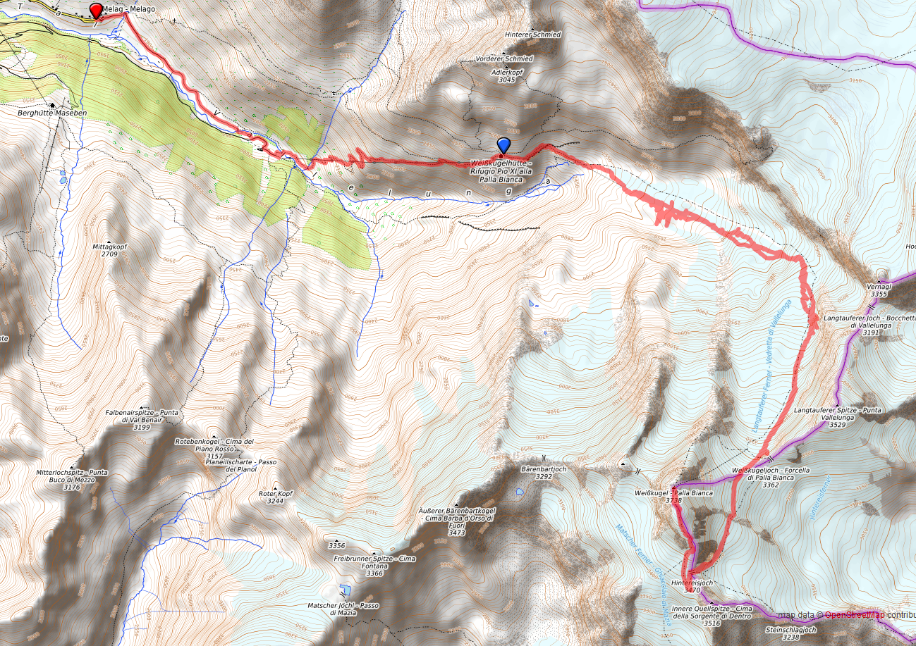 Route bzw. Strecke Weisskugel