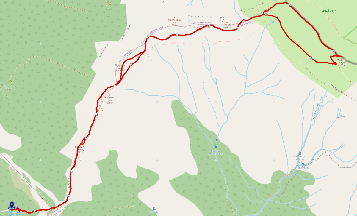 Streckenplan: Wandern auf den Midschur