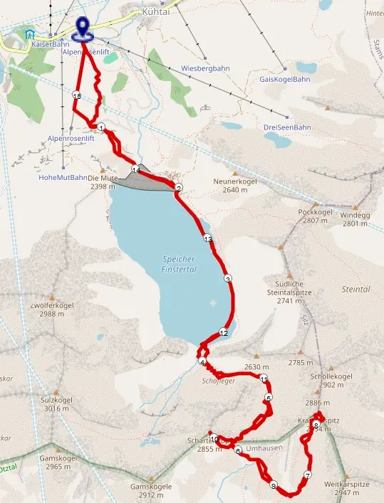 Streckenplan Skitour Kraspesspitz von Kühtai