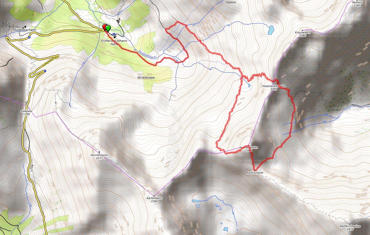 Karte Hochstubofen Normalweg vom Sölkpaß