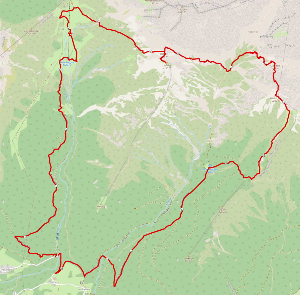 Strecke Höllkopf + Wankspitze Klettersteig