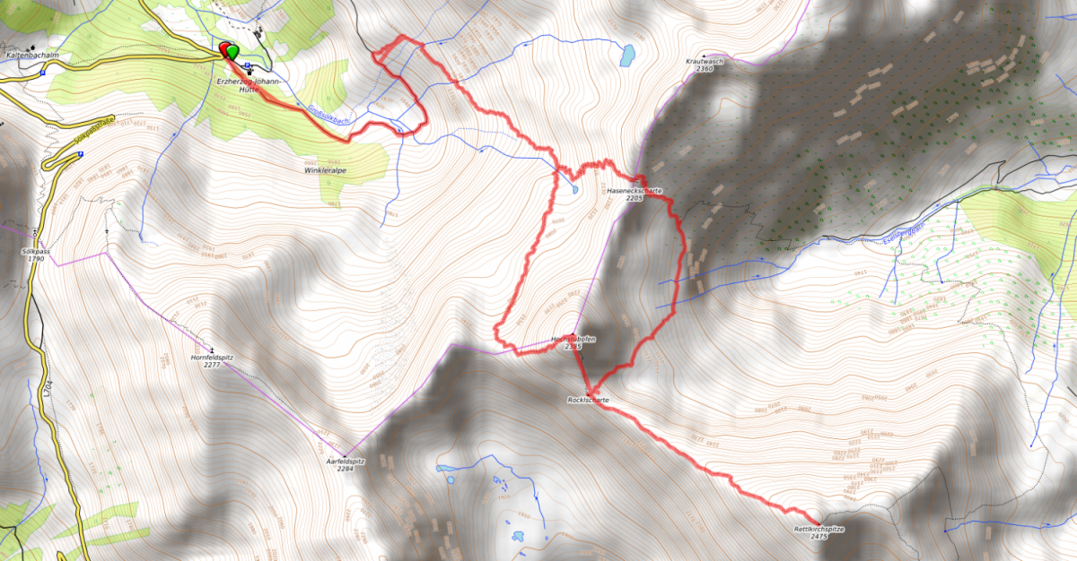 Route Rettlkirchspitze Normalweg vom Sölkpaß Route Rettlkirchspitze Normalweg vom Sölkpaß