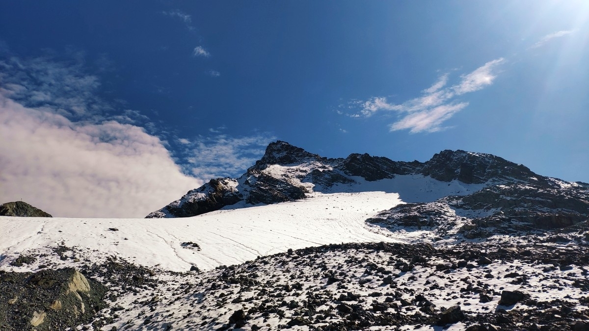 Dreiländerspitze: Blick zurück auf den heutigen Gipfel Dreiländerspitze: Blick zurück auf den heutigen Gipfel