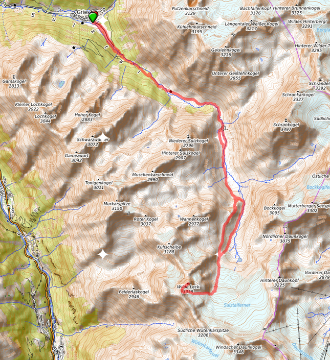 Wilde Leck Normalweg: Route Wilde Leck Normalweg: Route