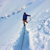 Monte Cevedale Hochtour 32: die Gletscherspalte wird unterhalb gequert