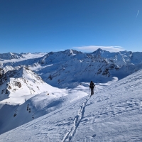 Skitour Glockturm 18: Blick zurück im Schlussabschnitt des Steilhanges.