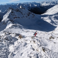 Skitour Fundusfeiler 24: Kurzer Abstieg, dann rechts queren zur Abfahrt. Der Anstieg zum Nördlichen Lehner Grieskogel beginnt kurz vor der Lehnerscharte.