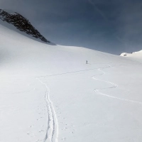 Skitour Schuchtkogel 36: Einzig der erste Hang ist etwas steiler und lawinengefährdeter, danach ist die Abfahrt am Gletscher durchgehend flach.