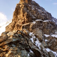 Bernina-Überschreitung 24: Der erste Kletterabschnitt des Biancogrates geht im Sommer zumeist ohne Steigeisen.